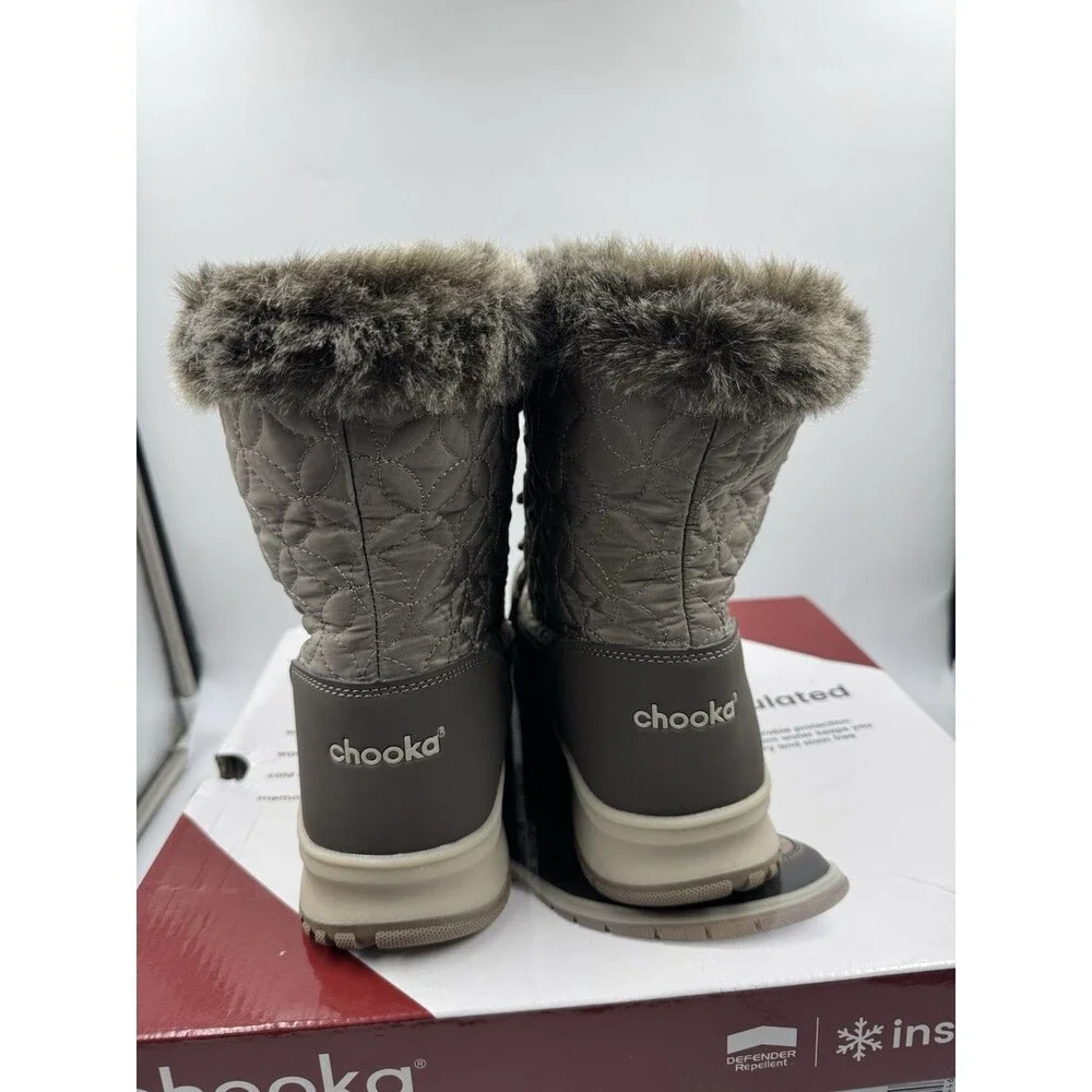 Chooka Women's Belltown Taupe Brown Mid Faux Fur Insulated Winter Snow Boots 9
